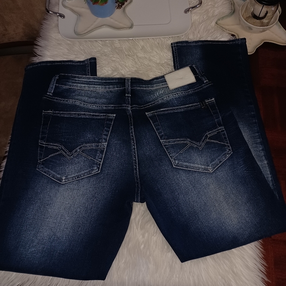 Men's 34/30 BUFFALO DAVID BITTON Six-x Straight Stretch Distressed DarkWash Jean - Picture 9 of 16